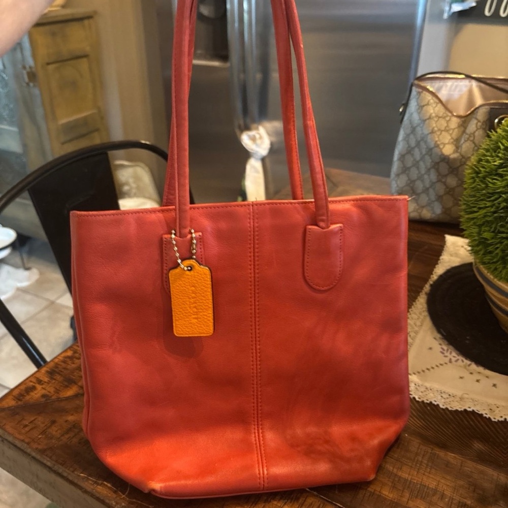 Burnt orange Leather coach small Tote Bag with Orange Tag